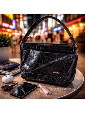 Travelon RFID Blocking Faux Croc Shoulder Bag Evening Travel Purse